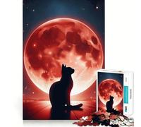 1000 Piece Puzzle For Adults Cat Silhouette Under Red Moon Accurate Joint Fun Mental Skill Game Peace Time Play Xmas Art Gift (50x75cm)