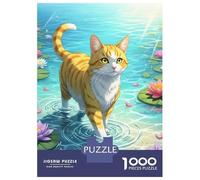 1000 Piece Puzzle for Adults, Cat Walking on Water Lilies Pond Artwork, Mindfulness Activity, for Puzzle Lovers, Pieces, 38x26cm/1000pcs