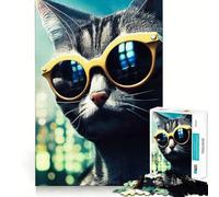 1000 Piece Puzzle For Adults Cat with Sunglasses Accurate Joint Fun Mental Skill Game Peace Time Play Xmas Art Gift (50x75cm)