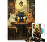 1000 Piece Puzzle For Adults Cats at The Pub Accurate Joint Fun Mental Skill Game Peace Time Play Xmas Art Gift (50x75cm)