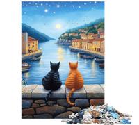 1000-piece Puzzle for Adults Cats by The Moonlit Harbor Puzzles for Teenagers Staycation Kill Time Help The Brain Exercise Unique Birthday And Gifts (38x26cm/1000pcs)