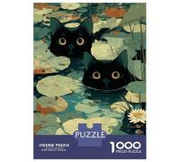 1000 Piece Puzzle for Adults, Cats in A Lily Pond Artwork, Mindfulness Activity, Seasonal Gift Choice, Precision Cut Pieces, 52x38cm/1000pcs