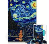 1000 Piece Puzzle For Adults Cats Starry Night Stained Glass Style Accurate Joint Fun Mental Skill Game Peace Time Play Xmas Art Gift (50x75cm)