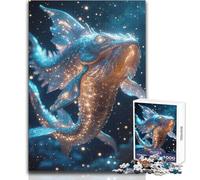 1000 Piece Puzzle For Adults Celestial Koi - Glowing Golden-Blue D Fish Artwork Enjoy Gentle Leisure Relaxation Stable Fit Accurate Cutting Toy Size 38x26cm