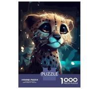 1000 Piece Puzzle for Adults, Cheetah Cub in The Night Artwork, Creative Leisure Activity, Christmas Family Activity, Durable Puzzle Pieces, 52x38cm/1000pcs