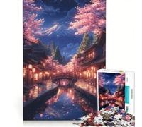 1000 Piece Puzzle For Adults Cherry Blossom Night in Japan, Educational Game, Difficult Challenge, Enhance Love between Couples 50x75cm