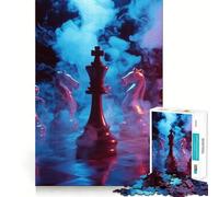 1000 Piece Puzzle For Adults Chess Game with Smoke And Neon Lights Accurate Joint Fun Mental Skill Game Peace Time Play Xmas Art Gift (38x52cm)