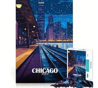 1000 Piece Puzzle For Adults Chicago Cityscape at Night Accurate Joint Fun Mental Skill Game Peace Time Play Xmas Art Gift (50x75cm)