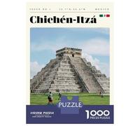 1000 Piece Puzzle for Adults, Chichen Itza Pyramid Mexico Travel Art Artwork, Family Game Night, Festive Season Fun, Premium Thick Cardboard, 70x50cm/1000pcs