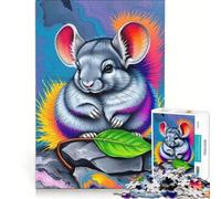 1000 Piece Puzzle For Adults Chinchilla on Rock with Leaf, Brain Teaser Game, Difficult Hard, Improving Love between Couples 50x75cm