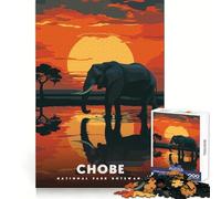 1000-piece Puzzle for Adults Chobe National Park Botswana Elephant Sunset Neat Fit Decor Mental Exercise Fun Peace Game Play Festive Leisure Gift (50x75cm)
