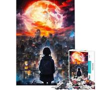 1000 Piece Puzzle For Adults City Under Giant Red Moon Jigsaws for Adults Hands-on Game Perfect Decoration Deal As Gifts for The Whole Family (Size 38x52cm)