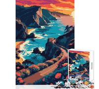 1000 Piece Puzzle For Adults Coastal Road at Sunset Home Decoration Toys Great Gift Practical Game with Matching Poster And Trivia Sheet Size 38x26cm