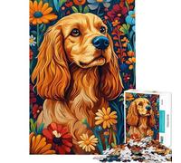 1000 Piece Puzzle For Adults Cocker Spaniel in A Garden of Blooms Jigsaws for Adults Hands-on Game Perfect Decoration Deal As Gifts for The Whole Family (Size 75x50cm)