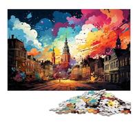 1000 Piece Puzzle for Adults Color Illustration of Antwerp Jigsaw Puzzles Wooden Jigsaw Learning Educational Toy 1000 PCS(75x50cm)
