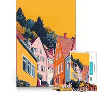 1000-piece Puzzle for Adults Colorful European Town Fine Joint Fun Smart Challenge Fun Quiet Game Time Birthday Hobby Gift (38x52cm)