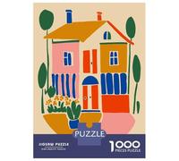 1000 Piece Puzzle for Adults, Colorful House Illustration La Dolce Casa Artwork, Creative Leisure Activity, Idea, Precision Cut Pieces, 70x50cm/1000pcs