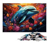 1000 Piece Puzzle for Adults Colorful Psychedelic Dolphin Painting Jigsaw for Educational Game Challenge Toy Artwork Gift 1000pcs(75x50cm)