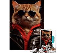 1000-piece Puzzle for Adults Cool Cat in Leather Jacket Fun at Home Activities, Family Activities Anti-Stress Toys for 14+ Puzzle Game Offered (50x75cm)