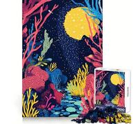 1000-piece Puzzle for Adults Coral Reef Night Abstract Minimalist Art Illustration Neat Fit Decor Mental Exercise Fun Peace Game Play Festive Leisure Gift (50x75cm)