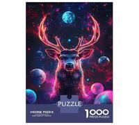 1000-piece Puzzle for Adults Cosmic Deer Neon Space Planets Jigsaws for Adults Family Games Precision Cutting Unique Birthday And Xmas Gifts 70x50cm/1000pcs