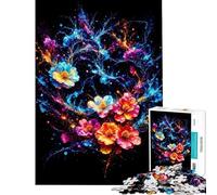1000 Piece Puzzle For Adults Cosmic Floral Arrangement on Black Background Jigsaw Puzzle Hands-on Game Hand Speed Race Deal As Gifts for The Whole Family (size 50x75cm)
