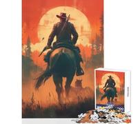 1000-piece Puzzle for Adults Cowboy Riding Into Sunset Puzzles for Teenagers Staycation Kill Time Help The Brain Exercise Unique Birthday And Gifts (50x75cm)