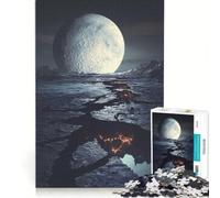 1000-piece Puzzle for Adults Cracked Planet Surface with Moon, Family Game, Decompressing Intellectual, Improving Love between Couples 38x26cm