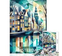 1000 Piece Puzzle For Adults Cubist Amsterdam Skyline with Iconic Canals Home Decoration Toys Secret Santa Gifts Practical Game Train Your Brain And Hands Size 50x75cm