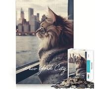 1000 Piece Puzzle For Adults Cute Cat New York View Neat Edge Decor Brain Activity Fun Easy Time Fun Birthday Mind Gift (50x75cm)