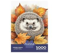 1000 Piece Puzzle for Adults, Cute Hedgehog in Autumn Leaves Artwork, Creative Leisure Activity, Winter Indoor Entertainment, Durable Puzzle Pieces, 52x38cm/1000pcs