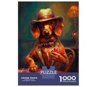 1000-piece Puzzle for Adults Dachshund Plays Poker Jigsaw for Adults Anti-Stress Toys Difficult Challenge Unique Birthday And Xmas Gifts 52x38cm/1000pcs