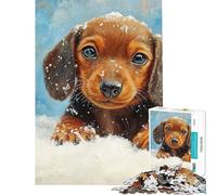 1000 Piece Puzzle For Adults Dachshund Puppy in Snow Painting Jigsaw Puzzle Hands-on Game Hand Speed Race Deal As Gifts for The Whole Family (size 38x26cm)