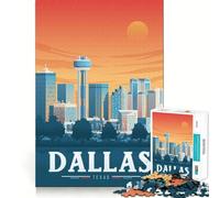 1000-piece Puzzle for Adults Dallas Texas Travel Poster Premium Cut Fun Brain Boosting Play Chill Game Play Christmas Calm Gift (38x26cm)
