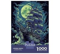 1000 Piece Puzzle for Adults, Deep Blue Pirate Ship Artwork, Mindfulness Activity, Idea, Durable Puzzle Pieces, 70x50cm/1000pcs