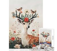 1000-piece Puzzle for Adults Deer with Birds Botanical Puzzles for Teenagers Staycation Kill Time Help The Brain Exercise Unique Birthday And Gifts (38x52cm)