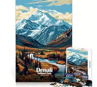1000 Piece Puzzle For Adults Denali National Park Alaska Illustration Neat Cut Decor Focus Game Gift Free Time Play Christmas Wall Decor (38x52cm)