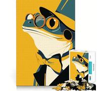 1000 Piece Puzzle For Adults Distinguished Frog in A Top Hat Minimalist Art Neat Edge Decor Brain Activity Fun Easy Time Fun Birthday Mind Gift (38x26cm)