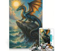 1000-piece Puzzle for Adults Dragon on Cliff Overlooking Ocean, Family Game, Decompressing Intellectual, Improving Love between Couples 38x26cm