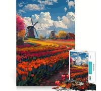 1000 Piece Puzzle For Adults Dutch Tulips Pixel Art Smooth Joint Fun Logic Puzzle Play Casual Game Time Xmas Scene Art (50x75cm)