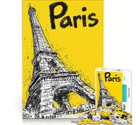 1000 Piece Puzzle For Adults Eiffel Tower Paris Yellow Sketch, Family Games, Train Your Brain And Hands, Deal As Gifts for The Whole Family 38x52cm