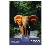 1000 Piece Puzzle for Adults, Elephant Wading through River in Jungle Artwork, Mindfulness Activity, for Puzzle Lovers, Pieces, 38x26cm/1000pcs