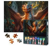 1000 Piece Puzzle for Adults-Fire Dragon Mythical Creature Artwork Jigsaw | finished size: 50x70cm, back letters hints, high difficulty puzzle, modern bedroom decor, family indoor activity