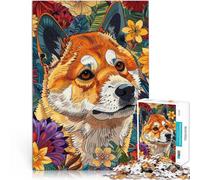 1000 Piece Puzzle For Adults Floral Shiba Inu Dog Made of cardboard for 14+ Challenging play toys It is ideal as a gift for the whole family。size：26x38cm/10.24x14.96inch