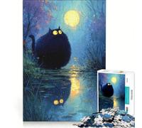 1000 Piece Puzzle For Adults Fluffy Black Cat by The Water, Educational Games, Improve Memory, Unique Birthday And Xmas Gifts 38X52CM