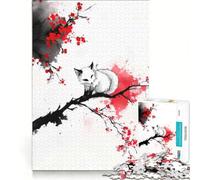 1000 Piece Puzzle For Adults Fox on Cherry Blossom Branch Brain Teaser Game Interesting Stress Reduction Every Piece Is Unique 38x26cm