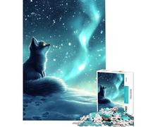 1000-piece Puzzle for Adults Fox Under Aurora Borealis Educational Challenge Stress Reliever Educational Games Suitable for People Aged 14 And Above (38x26cm)