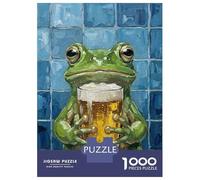 1000 Piece Puzzle for Adults, Frog Holding Beer Glass Painting Artwork, Challenging Brain Teaser, for Puzzle Lovers, Premium Puzzle Pieces, 38x26cm/1000pcs