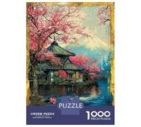 1000 Piece Puzzle for Adults, Fuji’s Sacred Bloom Retro Art Artwork, Creative Leisure Activity, Seasonal Gift Choice, Precision Cut Pieces, 38x26cm/1000pcs