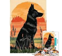 1000 Piece Puzzle For Adults German Shepherd Silhouette Sunset Puzzles for Adults Anti-Stress Toys Birthday Present Deal As Gifts for The Whole Family (Size 38x52cm)